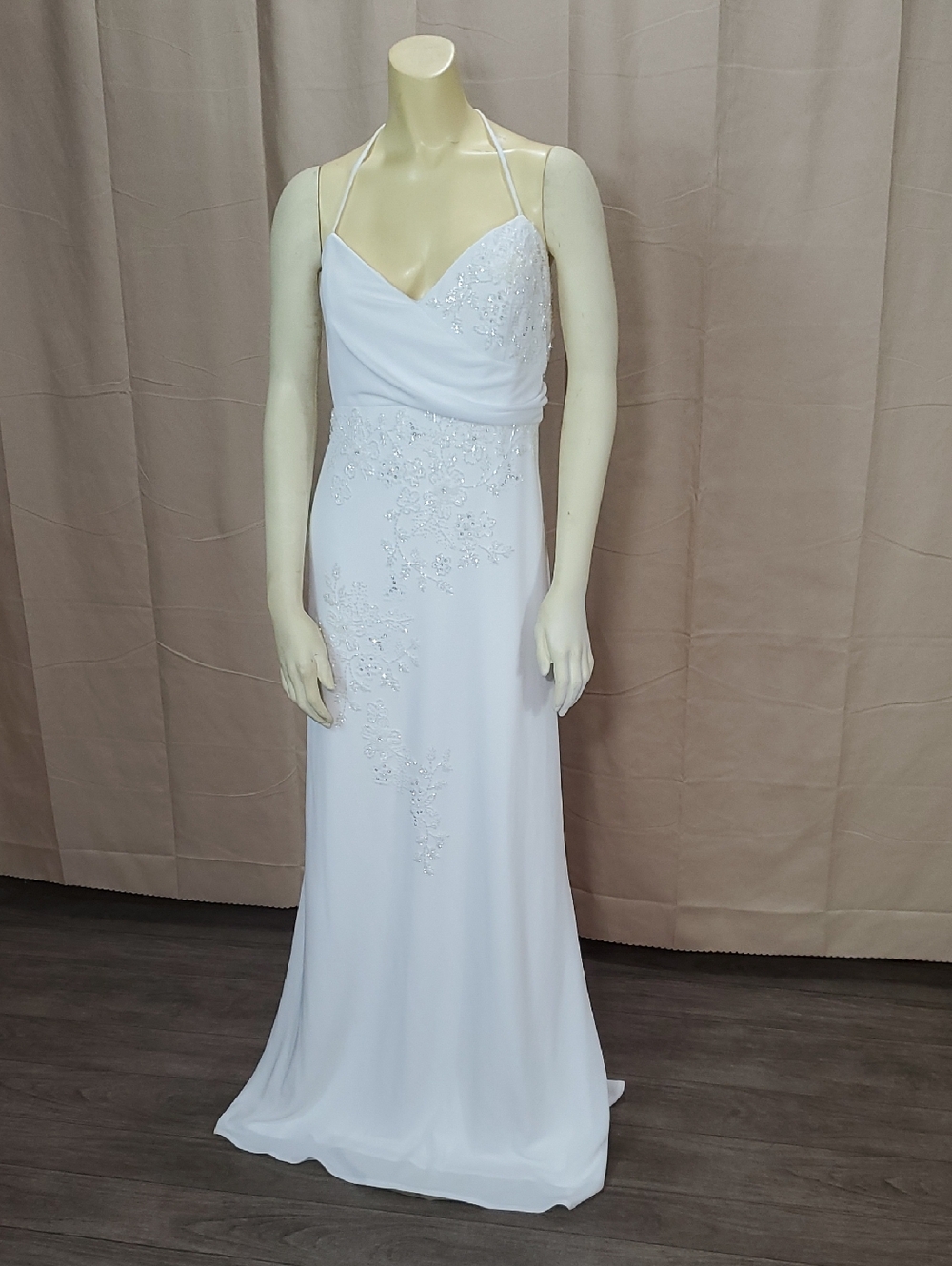 White Halter-Style Wedding Gown with Beaded Embroidery